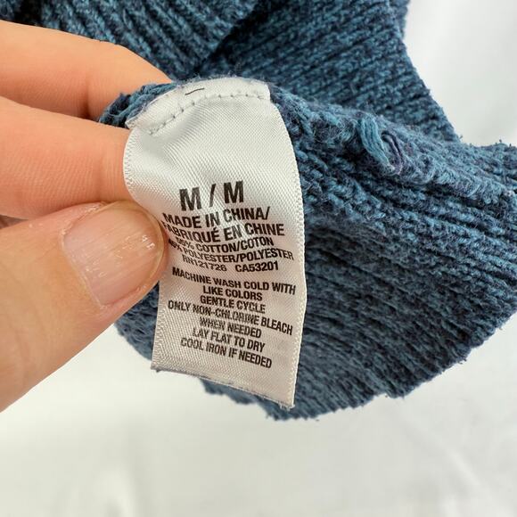 Aeropostale Blue Waffle Knit Crewneck Sweater Womens Medium Cozy Fall Layering - Picture 3 of 4